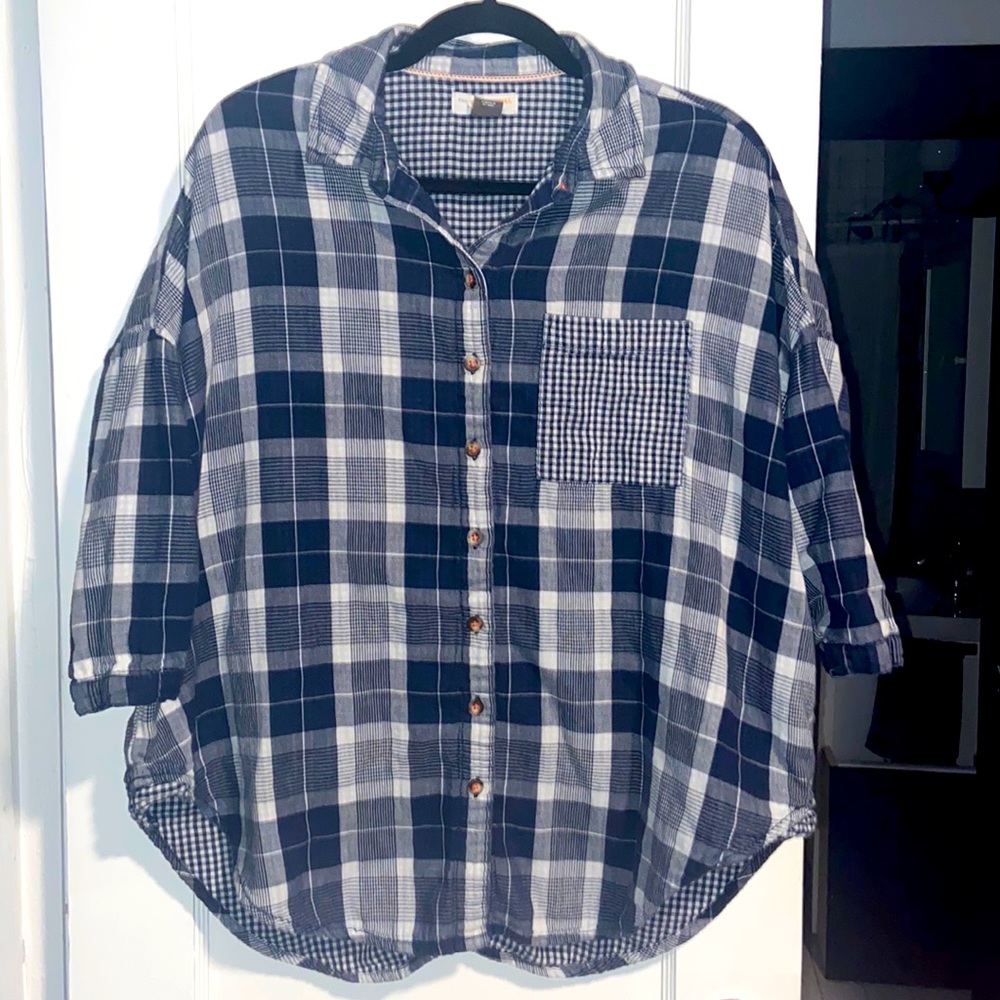 Pilcro by Anthropologie Navy & White Plaid Top